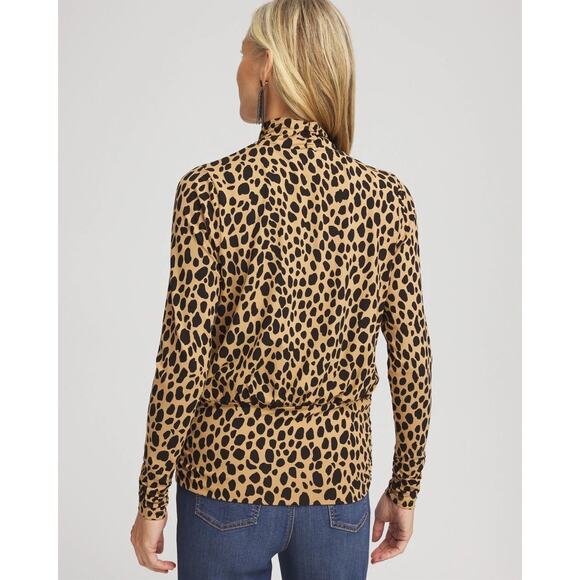 Chico’s Animal print blouse turtleneck gathered sides 3/4 sleeve - Picture 2 of 14